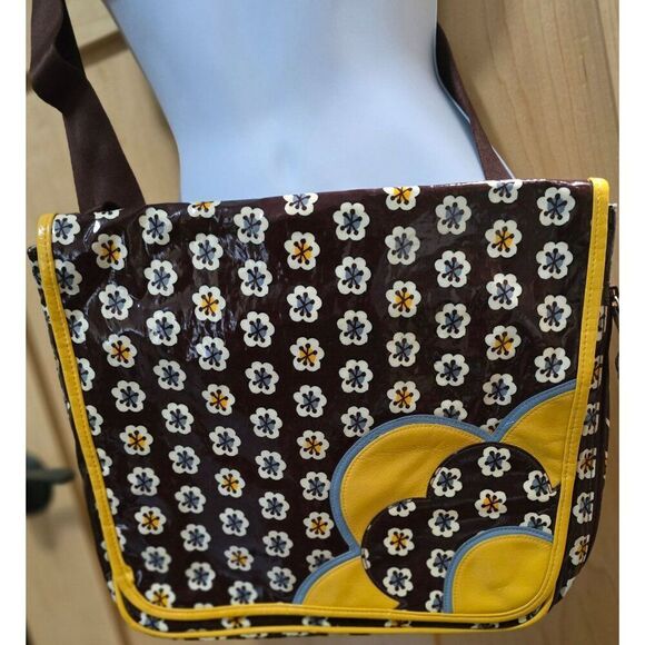 Vera Bradley Floral Vinyl Messenger Bag With Adjustable Strap & Yellow Accents - Picture 2 of 12